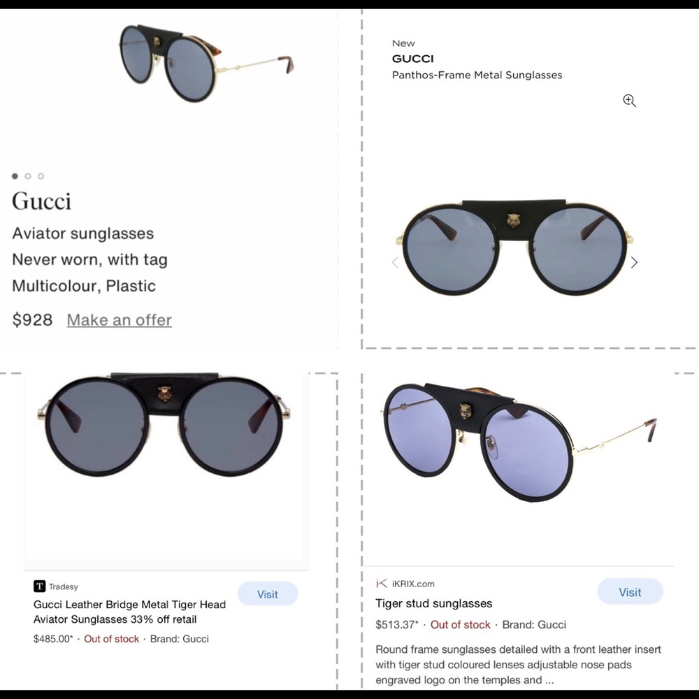 GUCCI UNISEX ROUND SUNGLASSES WITH DETACHABLE BLACK LEATHER & LOGO TIGER HEAD - Picture 13 of 16